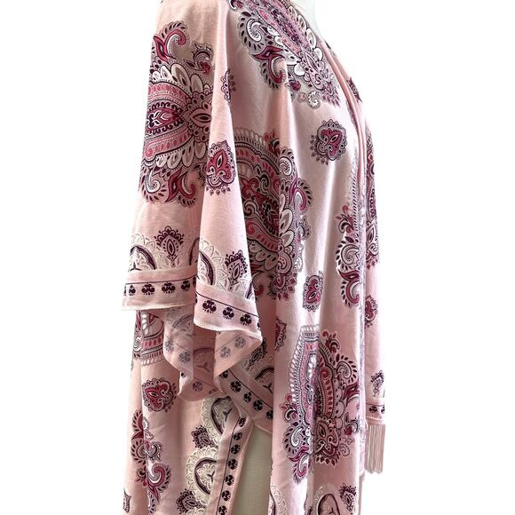 Burnout Bandana Print Kimono Coverup Pink Western Festival Rave Burnout Bohemian - Picture 2 of 8